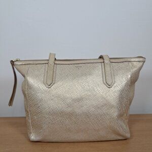 FOSSIL Sydney Large Gold Leather Tote Double Strap Textured Handbag Purse Clean